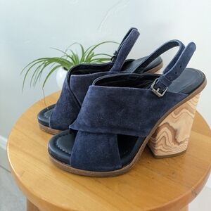 Vince Dark Blue Suede Block Heel Sandals